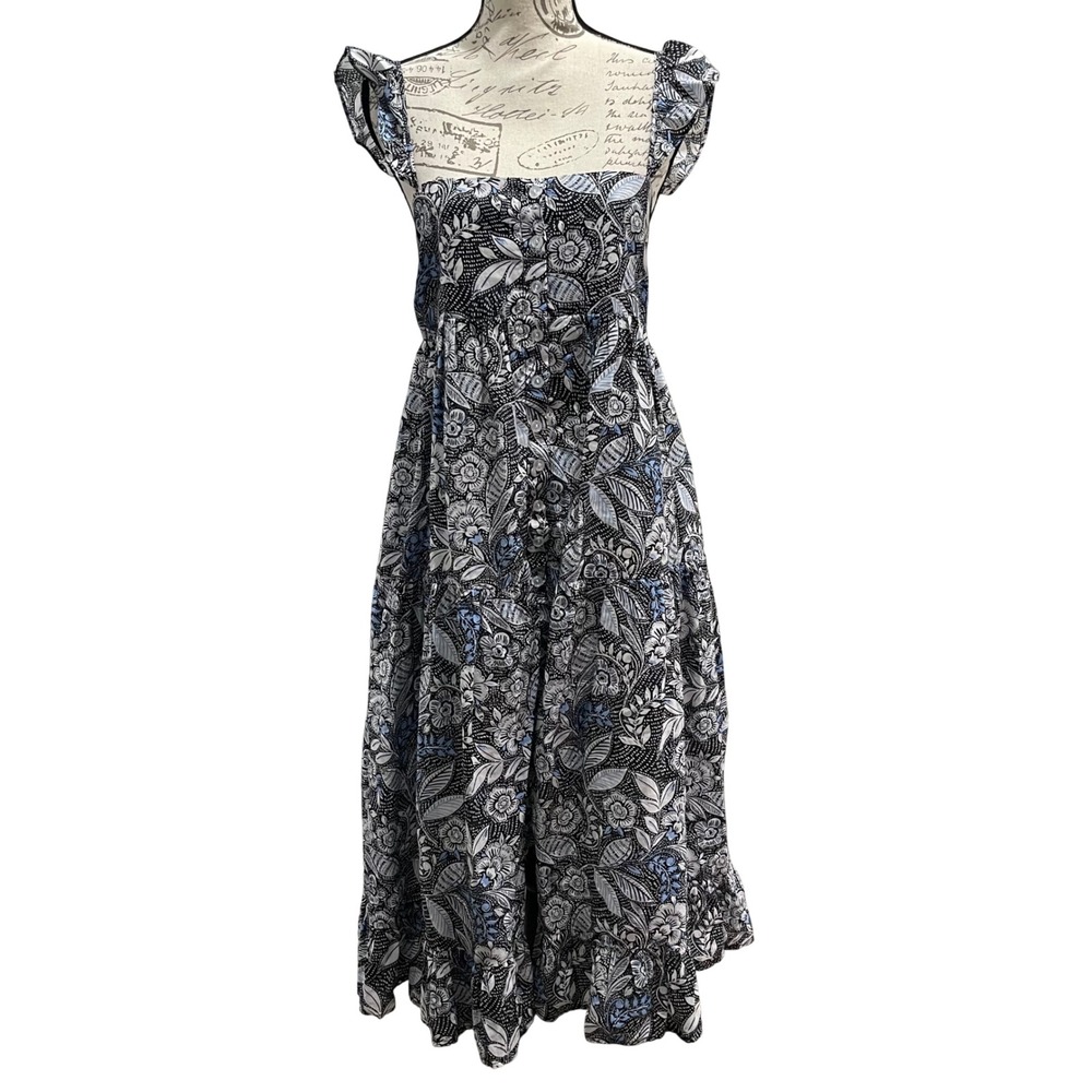 Summersalt Floral Button Front Ruffle Smocked Midi Dress Womens Size L Boho